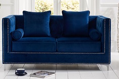 New England Velvet 2 Seater Sofa Blue